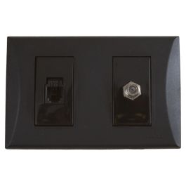 TOMA RJ45 + RG6 EAGLE PLATA NEGRO